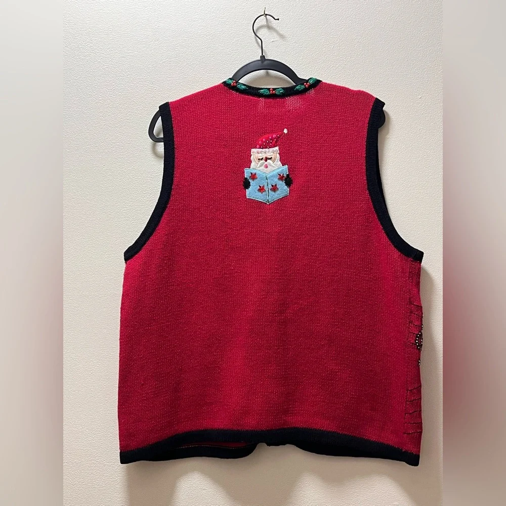 Bobbie Brooks Appliqué X-mas Motif Grandma-core Sweater Vest, Sz 18-20W, Red